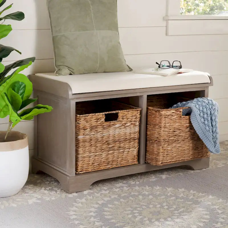 Banc de rangement tressé avec assise rembourrée
