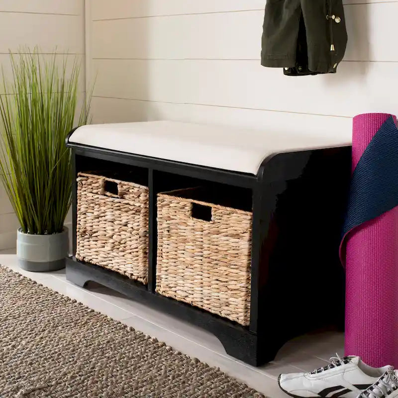 Banc de rangement tressé avec assise rembourrée