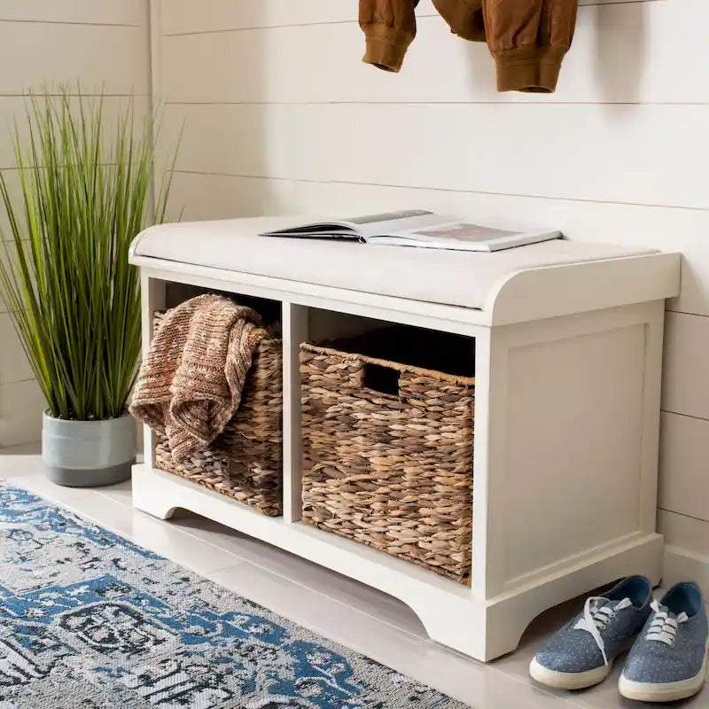 Banc de rangement tressé avec assise rembourrée