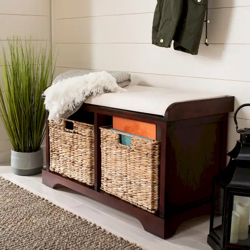 Banc de rangement tressé avec assise rembourrée