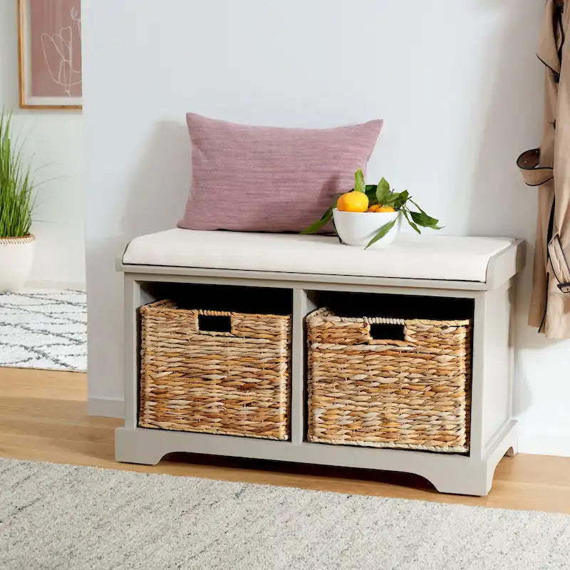 Banc de rangement tressé avec assise rembourrée