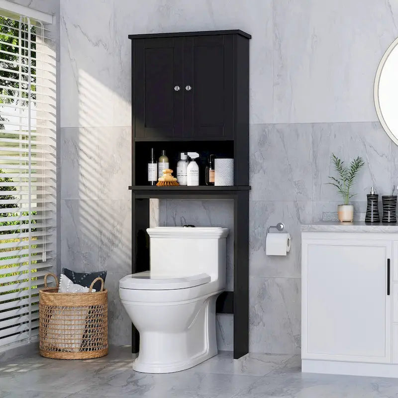 Meuble de rangement pour toilettes avec portes et étagère ouverte