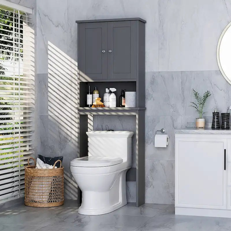 Meuble de rangement pour toilettes avec portes et étagère ouverte
