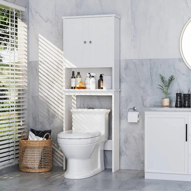 Meuble de rangement pour toilettes avec portes et étagère ouverte