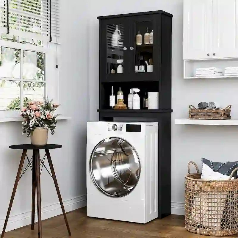 Meuble de rangement pour toilettes avec portes et étagère ouverte