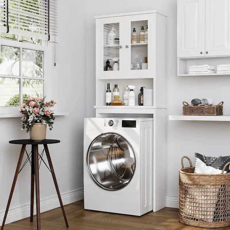 Meuble de rangement pour toilettes avec portes et étagère ouverte