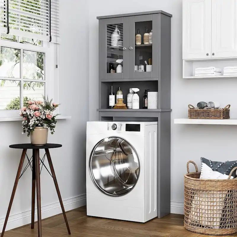 Meuble de rangement pour toilettes avec portes et étagère ouverte