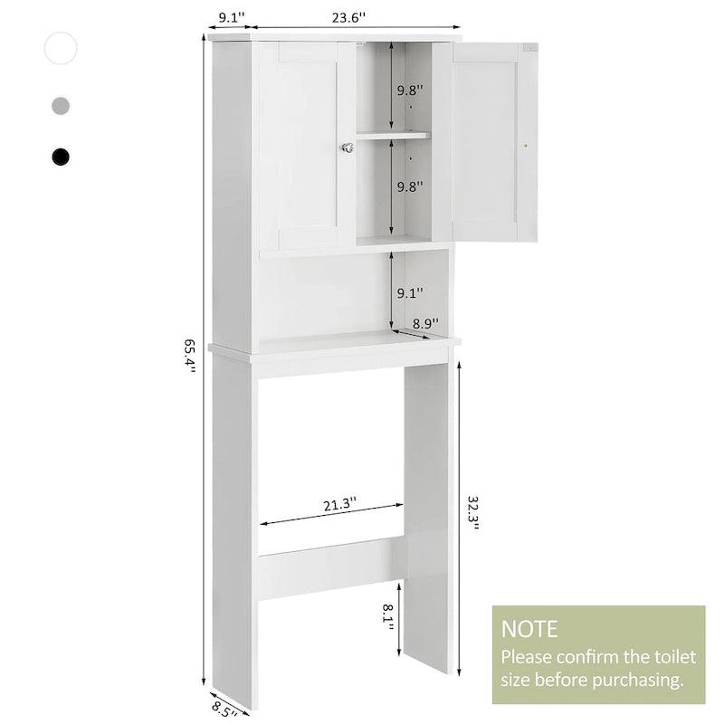 Meuble de rangement pour toilettes avec portes et étagère ouverte