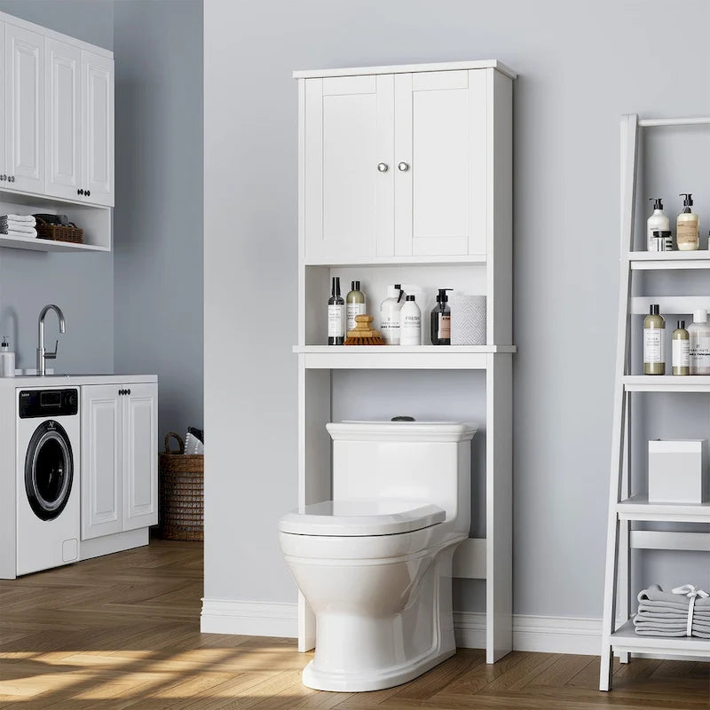 Meuble de rangement pour toilettes avec portes et étagère ouverte