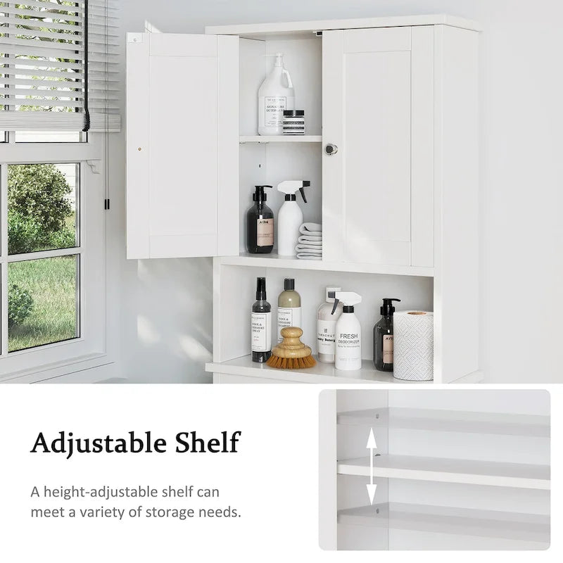 Meuble de rangement pour toilettes avec portes et étagère ouverte