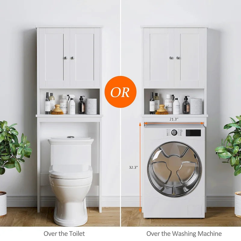 Meuble de rangement pour toilettes avec portes et étagère ouverte