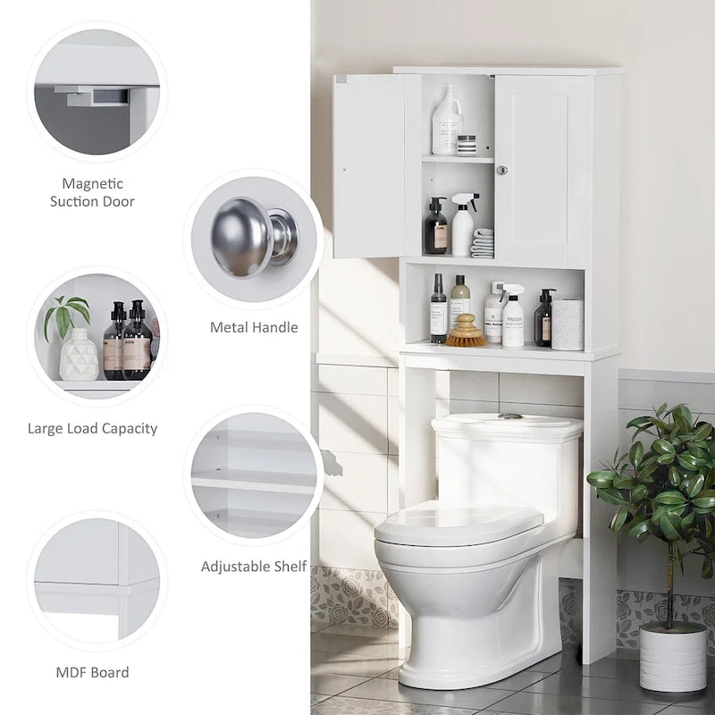 Meuble de rangement pour toilettes avec portes et étagère ouverte