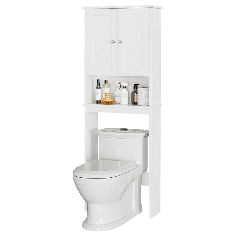 Meuble de rangement pour toilettes avec portes et étagère ouverte