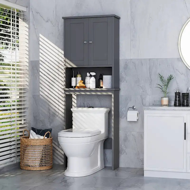 Meuble de rangement pour toilettes avec portes et étagère ouverte
