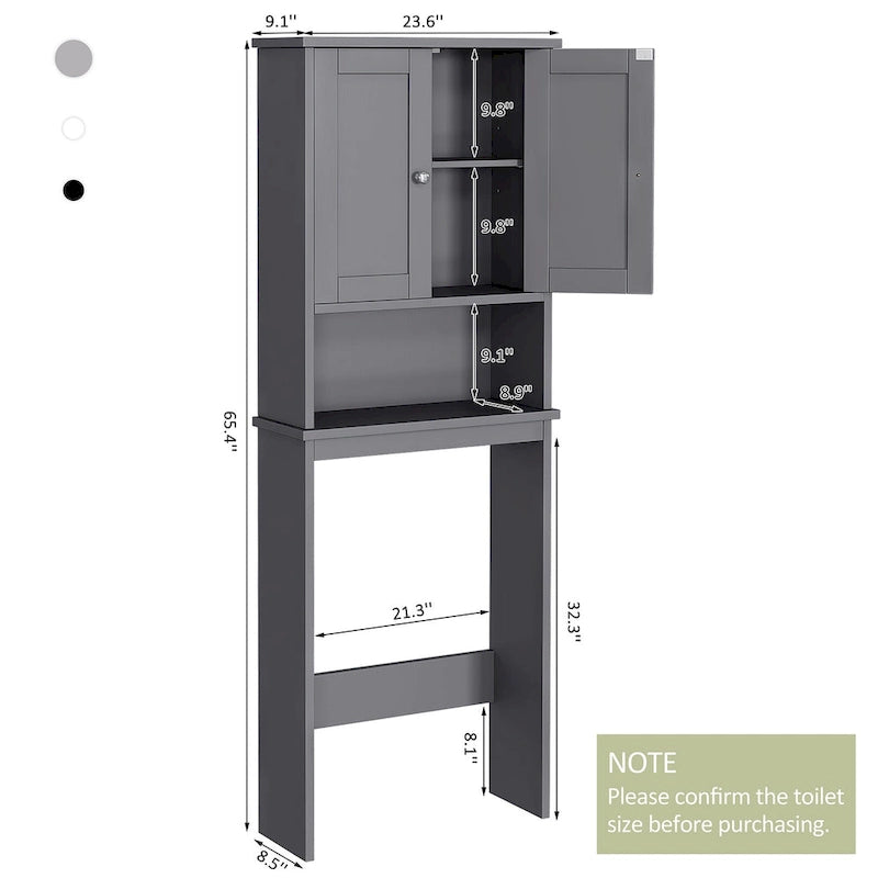Meuble de rangement pour toilettes avec portes et étagère ouverte