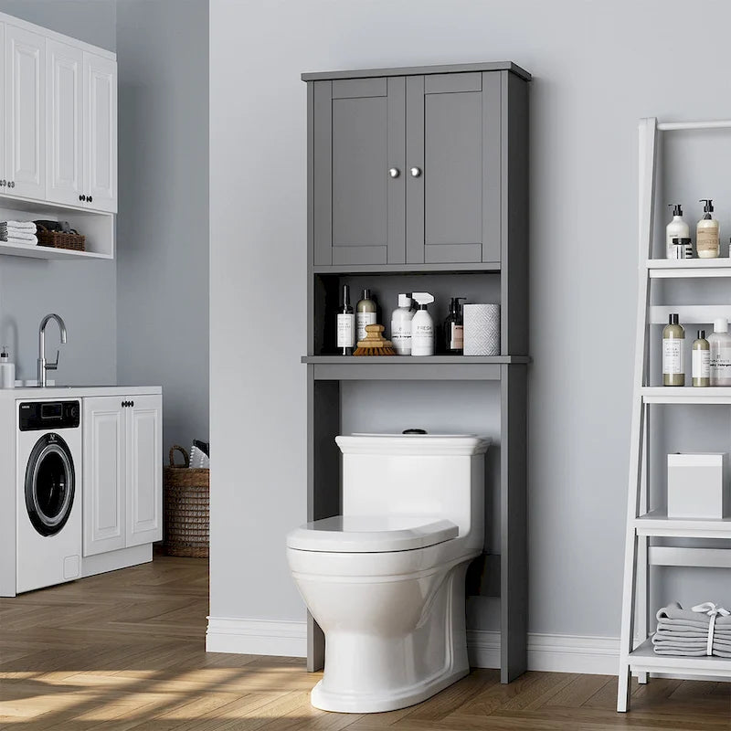 Meuble de rangement pour toilettes avec portes et étagère ouverte