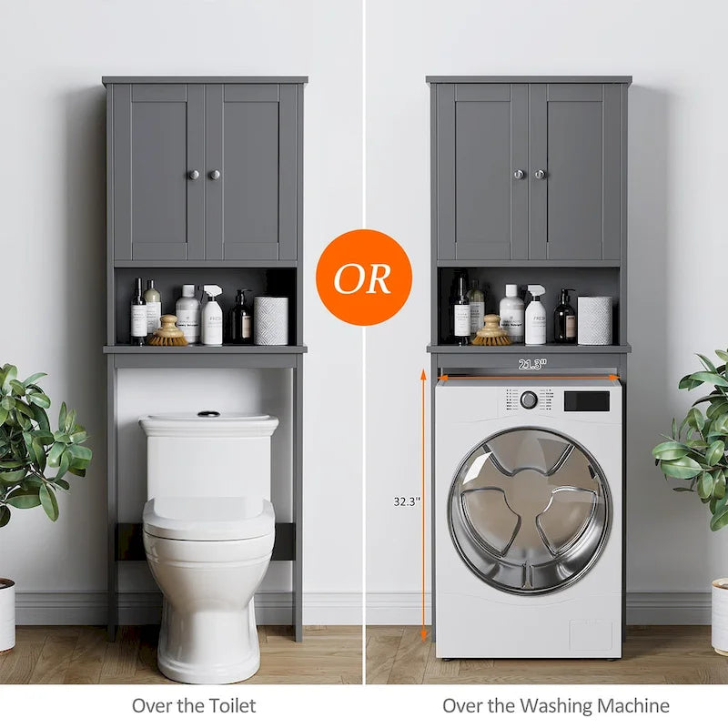 Meuble de rangement pour toilettes avec portes et étagère ouverte