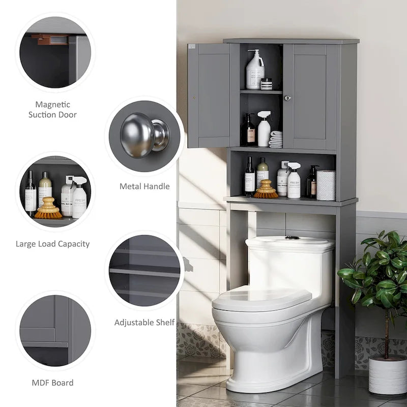 Meuble de rangement pour toilettes avec portes et étagère ouverte