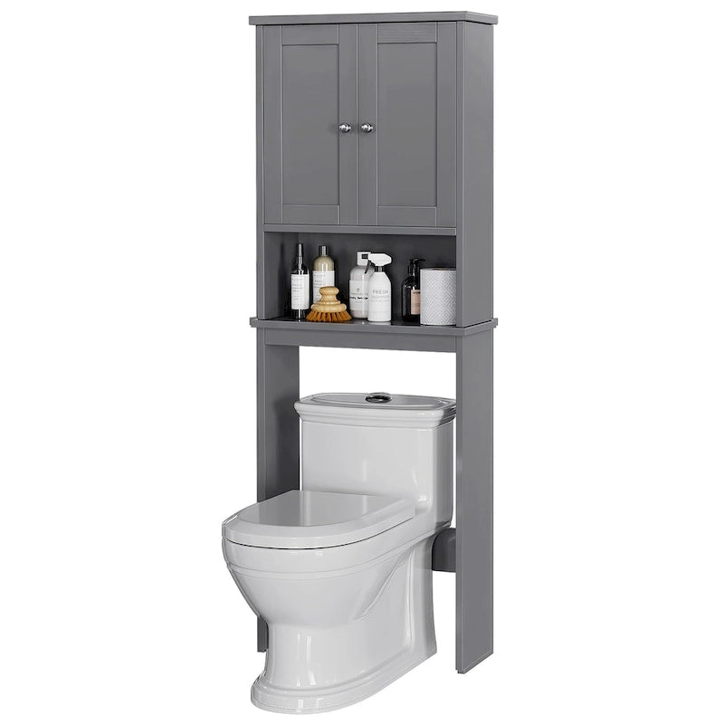 Meuble de rangement pour toilettes avec portes et étagère ouverte