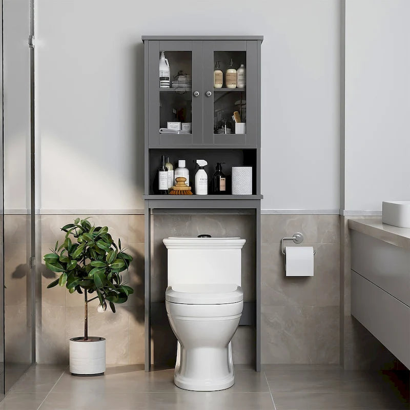 Meuble de rangement pour toilettes avec portes et étagère ouverte