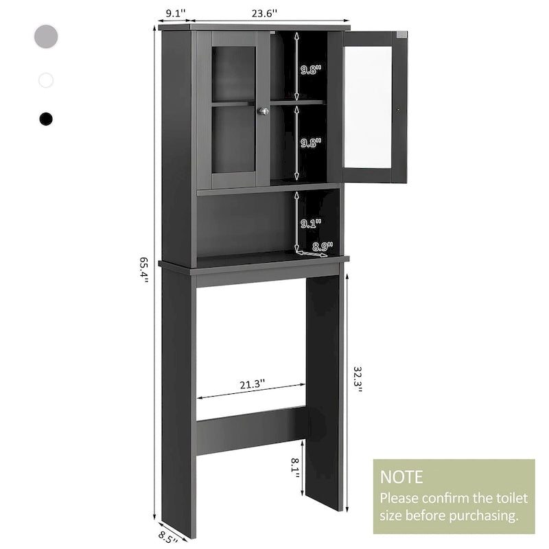 Meuble de rangement pour toilettes avec portes et étagère ouverte