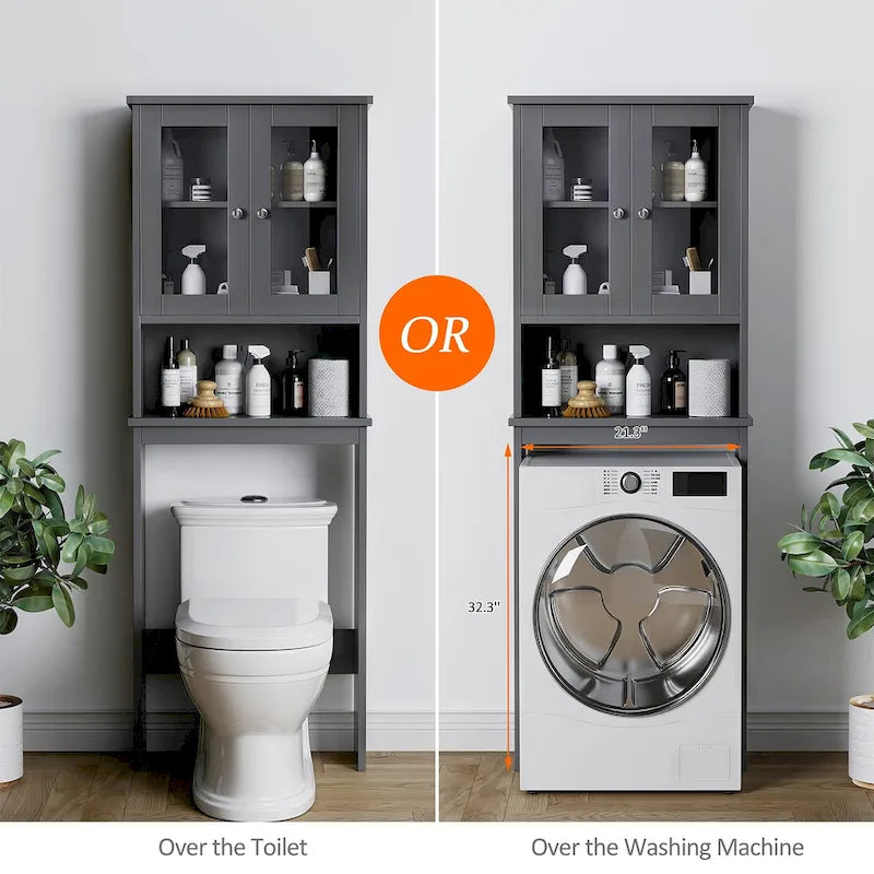 Meuble de rangement pour toilettes avec portes et étagère ouverte