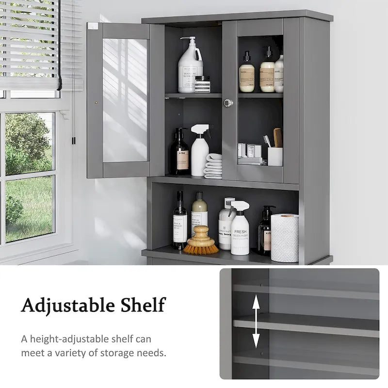 Meuble de rangement pour toilettes avec portes et étagère ouverte