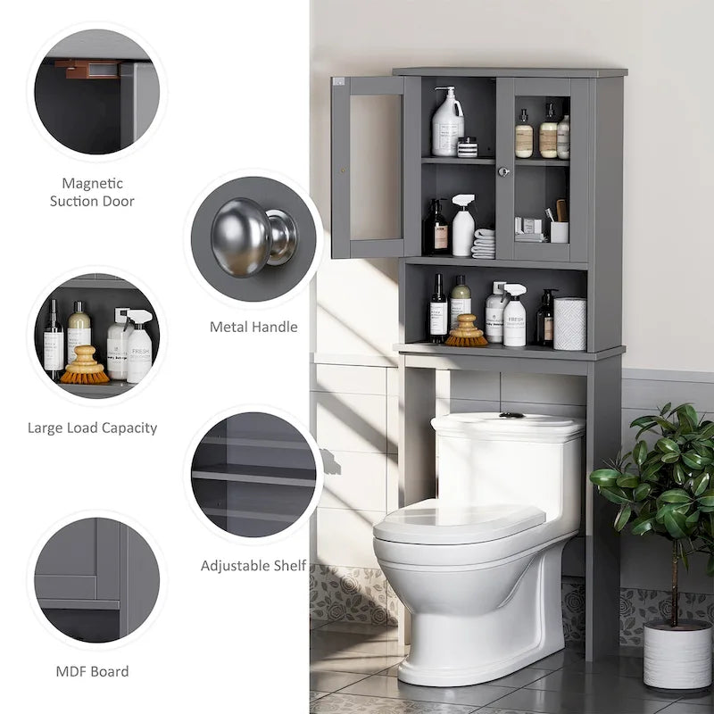 Meuble de rangement pour toilettes avec portes et étagère ouverte