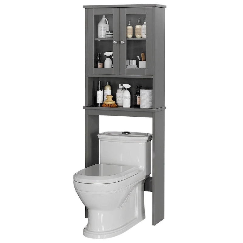 Meuble de rangement pour toilettes avec portes et étagère ouverte