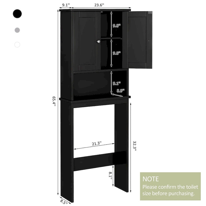 Meuble de rangement pour toilettes avec portes et étagère ouverte