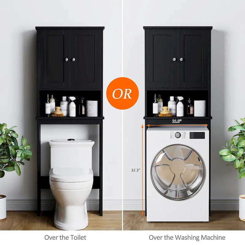 Meuble de rangement pour toilettes avec portes et étagère ouverte