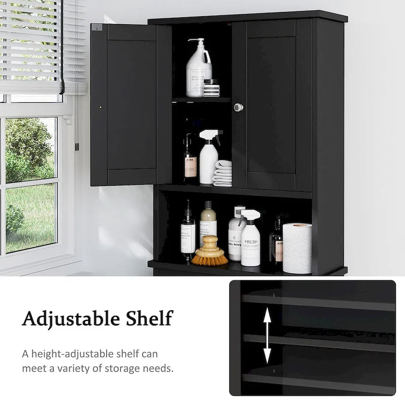 Meuble de rangement pour toilettes avec portes et étagère ouverte