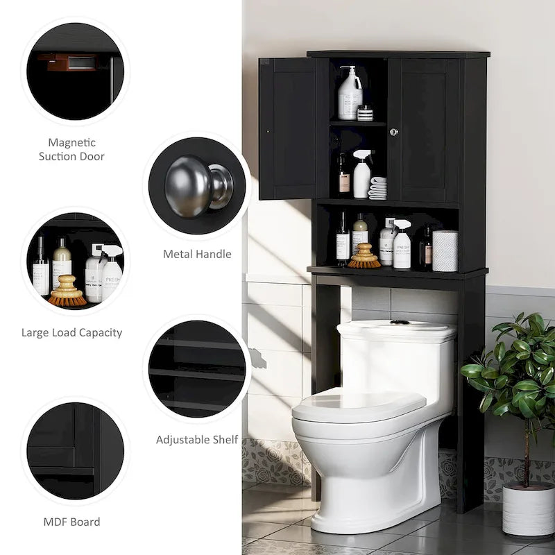 Meuble de rangement pour toilettes avec portes et étagère ouverte