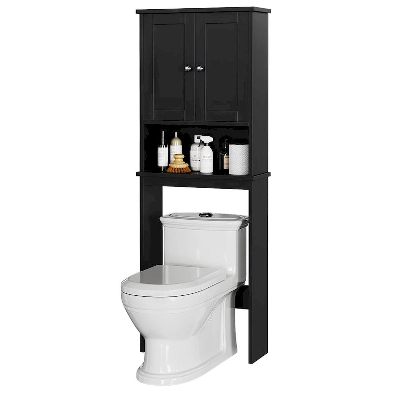 Meuble de rangement pour toilettes avec portes et étagère ouverte