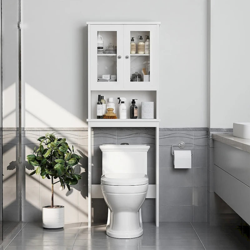 Meuble de rangement pour toilettes avec portes et étagère ouverte