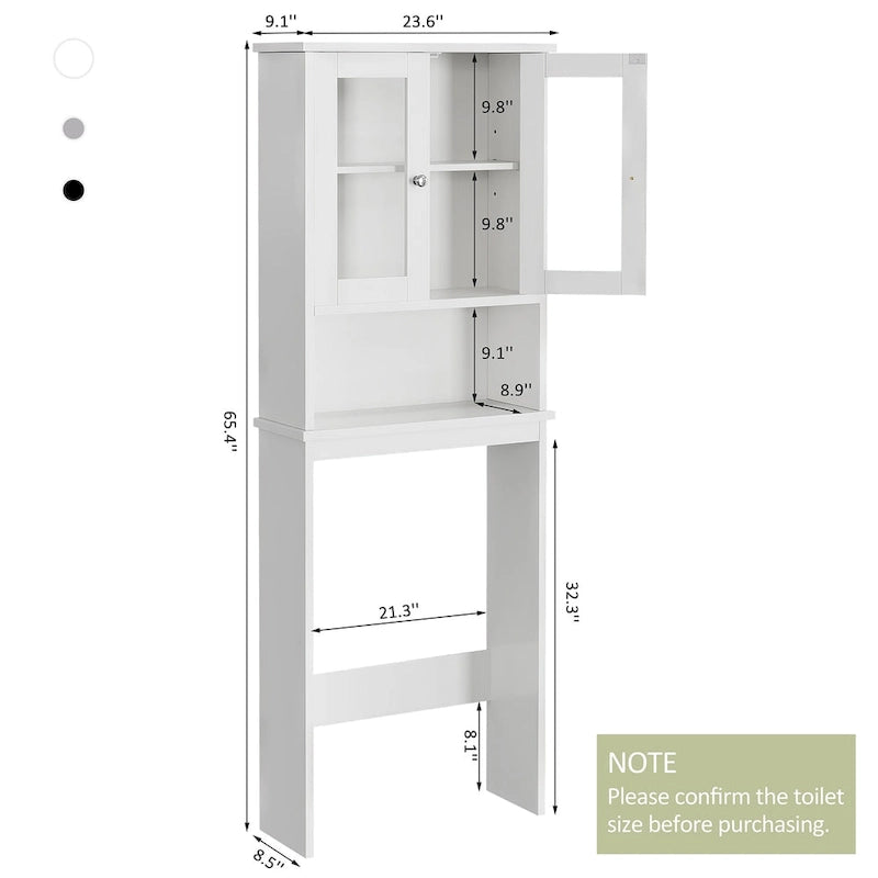 Meuble de rangement pour toilettes avec portes et étagère ouverte