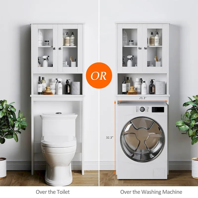 Meuble de rangement pour toilettes avec portes et étagère ouverte