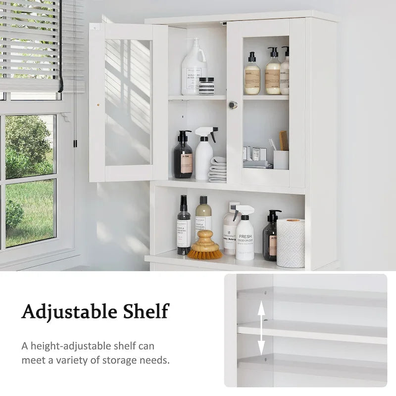 Meuble de rangement pour toilettes avec portes et étagère ouverte