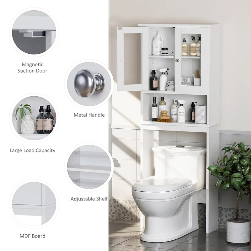 Meuble de rangement pour toilettes avec portes et étagère ouverte