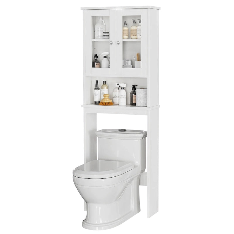 Meuble de rangement pour toilettes avec portes et étagère ouverte