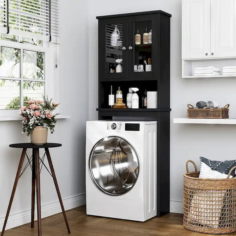 Meuble de rangement pour toilettes avec portes et étagère ouverte