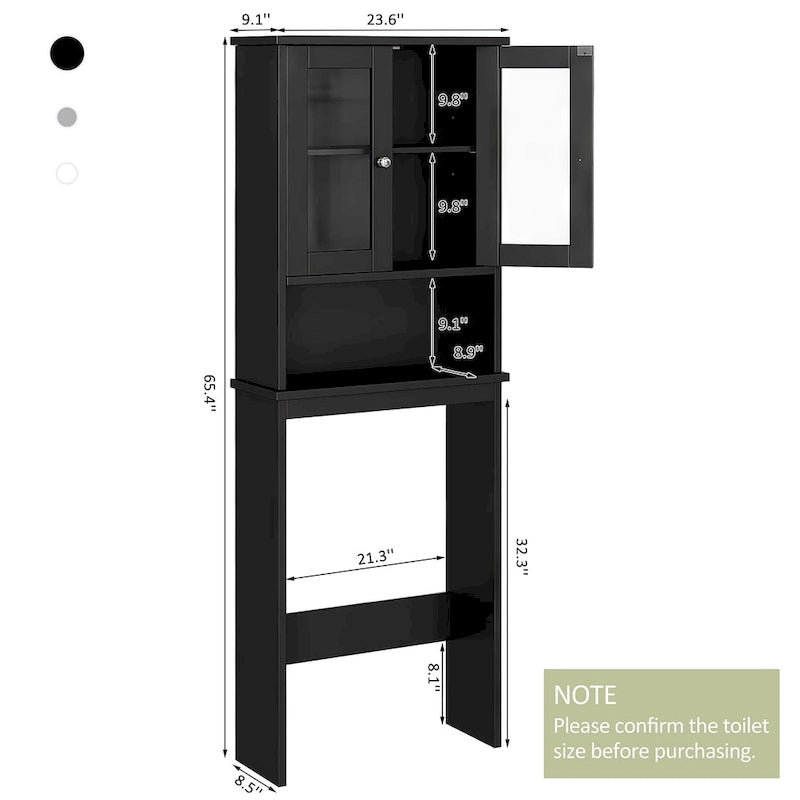 Meuble de rangement pour toilettes avec portes et étagère ouverte
