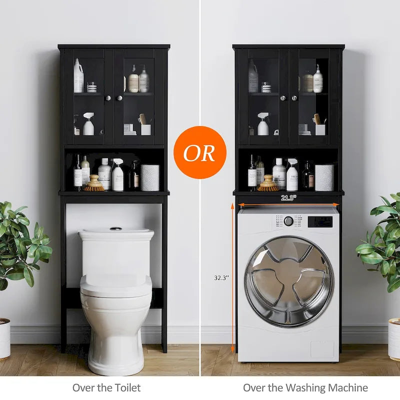 Meuble de rangement pour toilettes avec portes et étagère ouverte