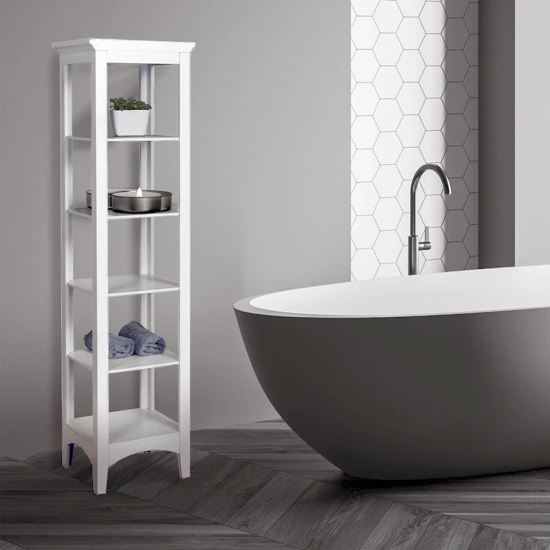 Colonne de salle de bain blanche à 5 étagères ouvertes pour rangement classique