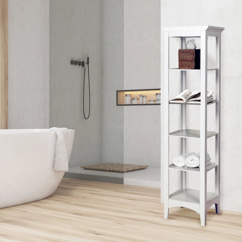 Colonne de salle de bain blanche à 5 étagères ouvertes pour rangement classique