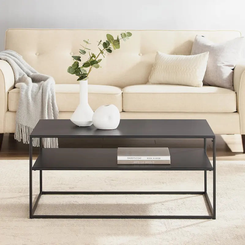 Table basse 38 L x 18 P x 17 H Acier noir mat Salon moderne