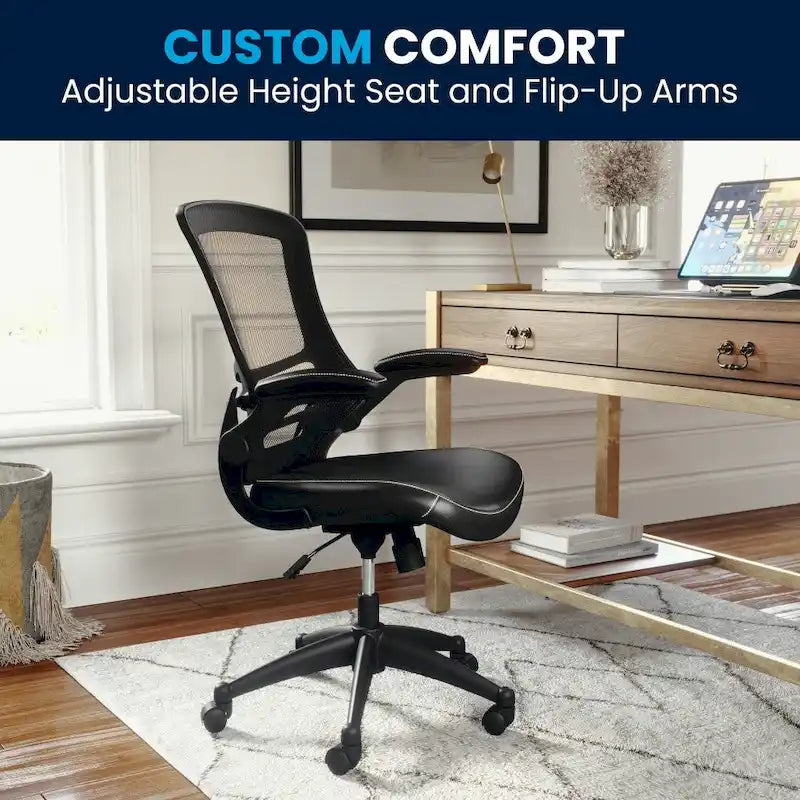 Chaise de bureau ergonomique pivotante en maille à dossier mi-haut avec accoudoirs relevables