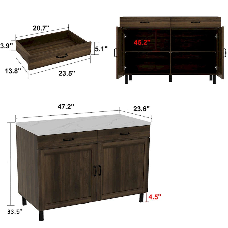Meuble de rangement polyvalent avec tiroirs et portes, desserte de cuisine/buffet
