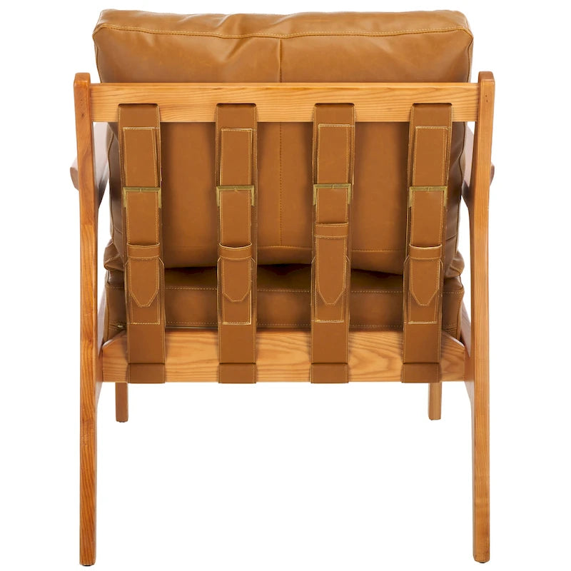 Fauteuil d'appoint en bois massif avec coussin entièrement assemblé Caramel Naturel