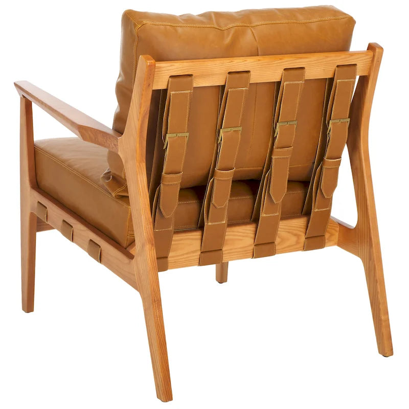 Fauteuil d'appoint en bois massif avec coussin entièrement assemblé Caramel Naturel